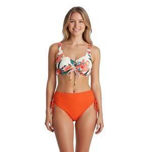 NEW Coco Reef Bikini Set Size Large 38DD White Floral Orange High Waist Ruched
